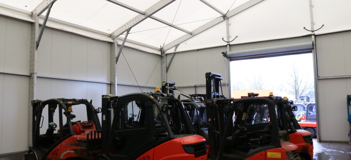 Temporary building used for machinery storage