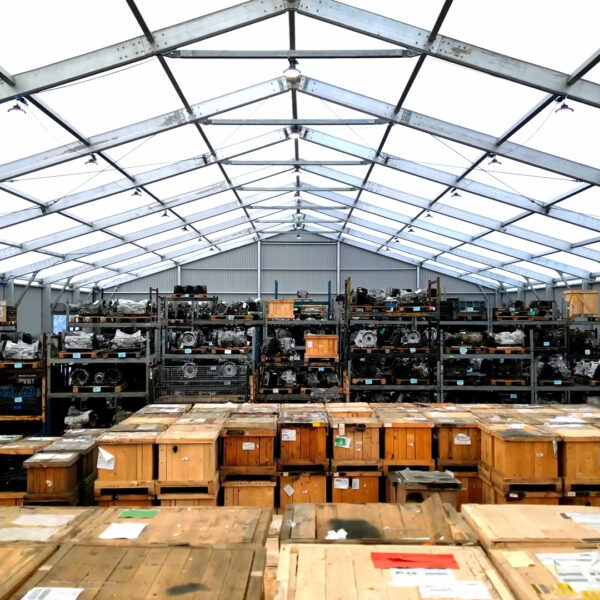 warehouse full of storage within a temporary warehouse structure