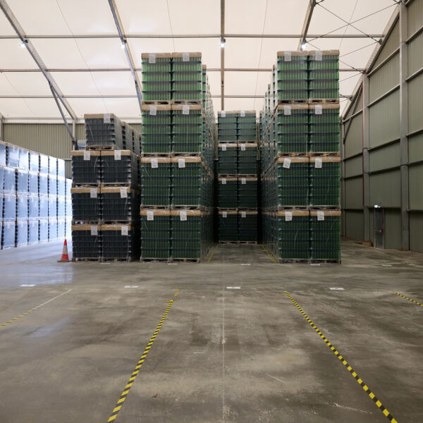 Interior view showcasing the high eave height, maximising storage capacity.