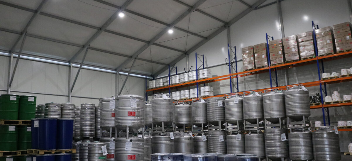 Cylinders stored as storage within a temporary building