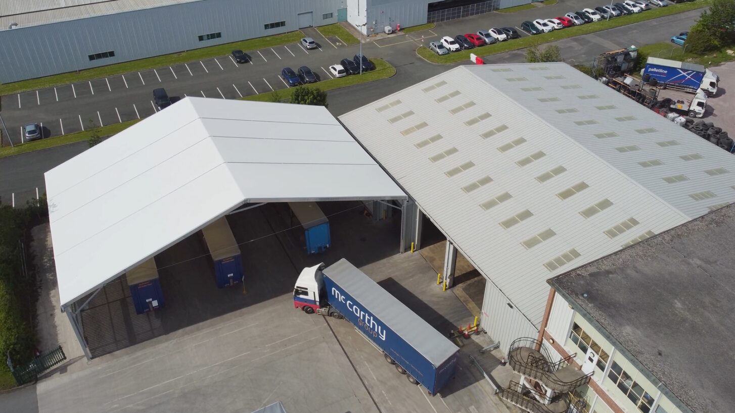 Aerial view of transport logistics canopy