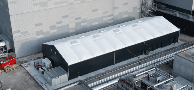 from above the temporary building showing how it can be placed near a building